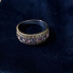 Elegant 14K white Gold triple plated. Pink and purple beads Women's Ring. 7